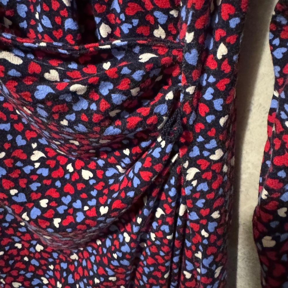 Talbots Hearts Faux Wrap Sheath Dress sz: L Blue Red Business Casual 3/4 Sleeve - Picture 2 of 6